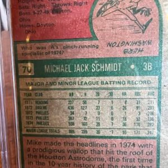 1975 TOPPS #70 MIKE SCHMIDT CSG 4 - Picture 4 of 4